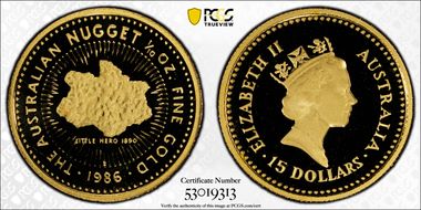 1986-P $15 Nugget 1/10oz Au PR70DCAM