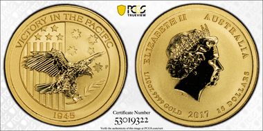 2017-P $15 Victory in the Pacific 1/10oz Au MS70