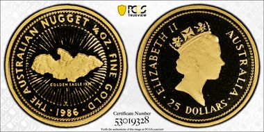 1986-P $25 Nugget 1/4oz Au PR69DCAM