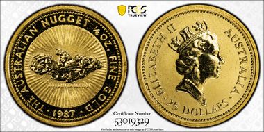 1987 $25 Nugget 1/4oz Au MS64