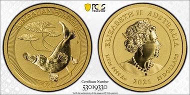 2021-P $25 Platypus 1/4oz Au MS70