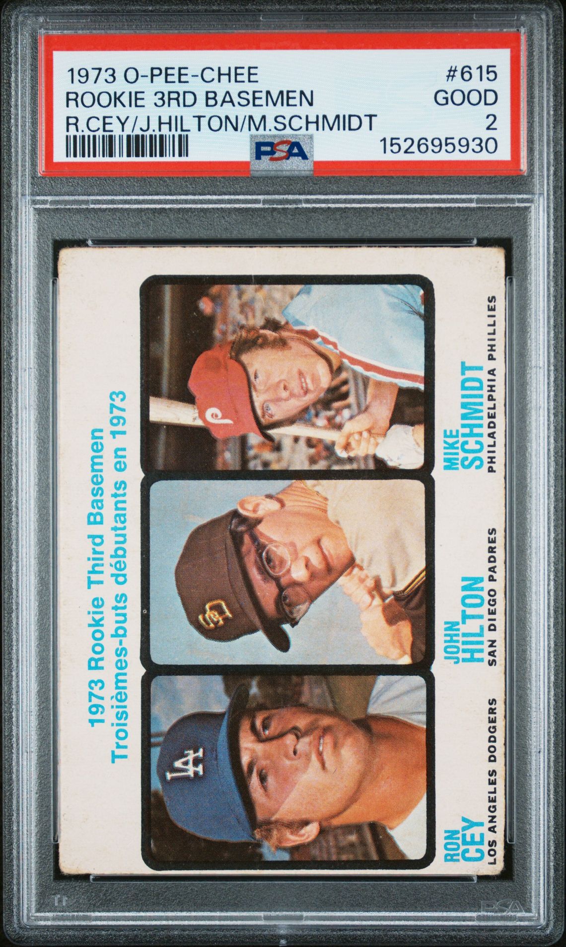 1973 O-Pee-Chee O-PEE-CHEE R.CEY/J.HILTON/M.SCHMIDT #615 Rookie 3rd Basemen front