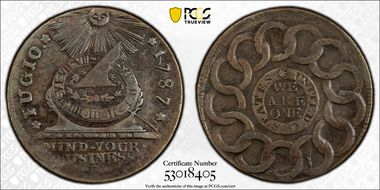1787 Fugio 1C Newman 15-Y, 8-Pointed Stars XF45BN