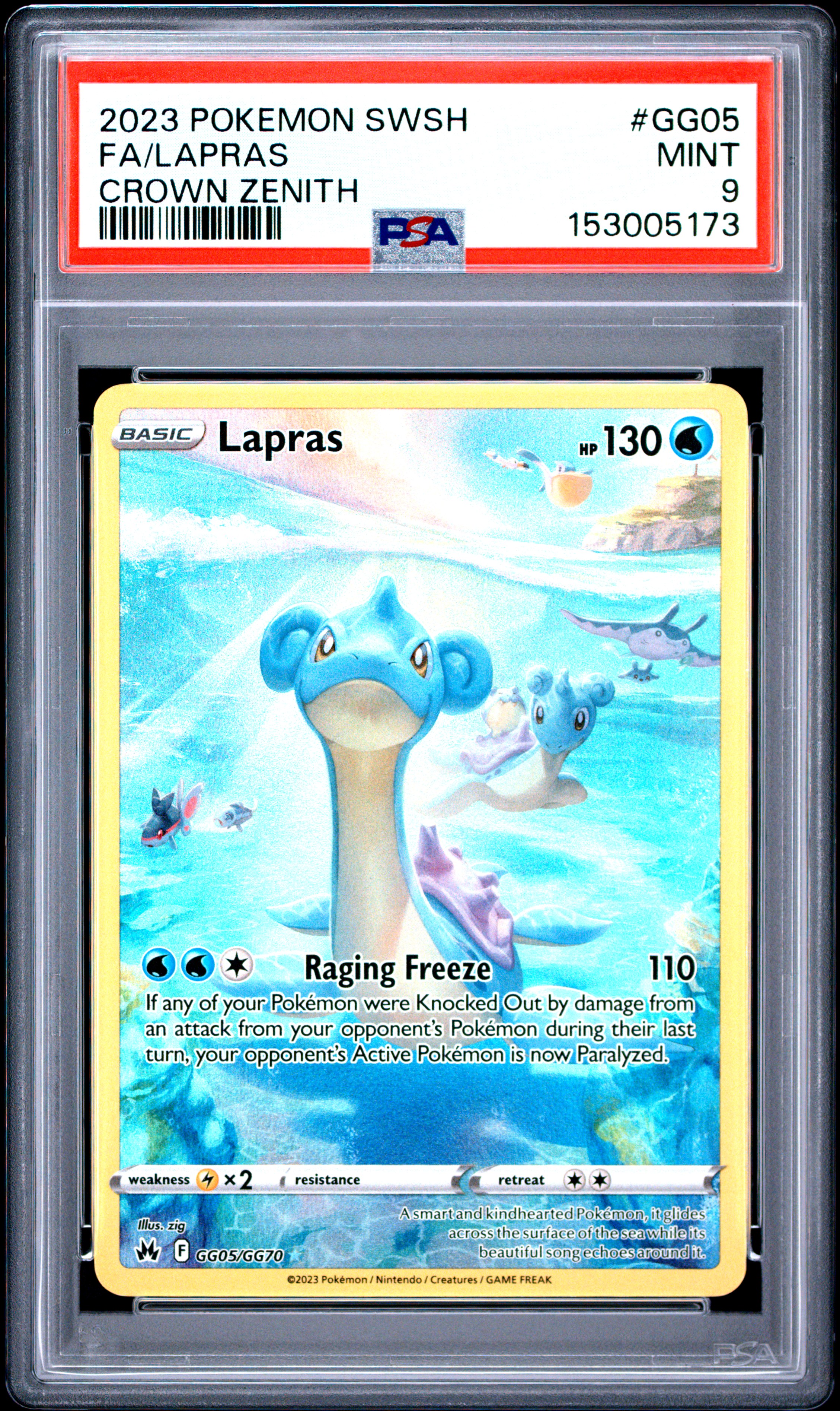 2023 #GG05 Full Art/Lapras PSA 9 Sword and Shield Crown Zenith
