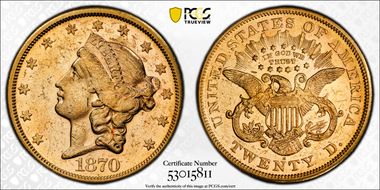 1870-S $20 MS61