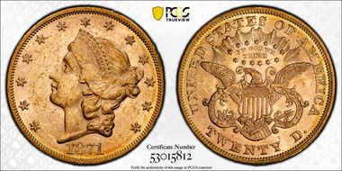 1871 $20 AU58