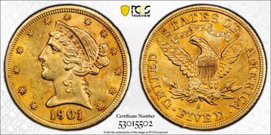 1901-S $5 MS62