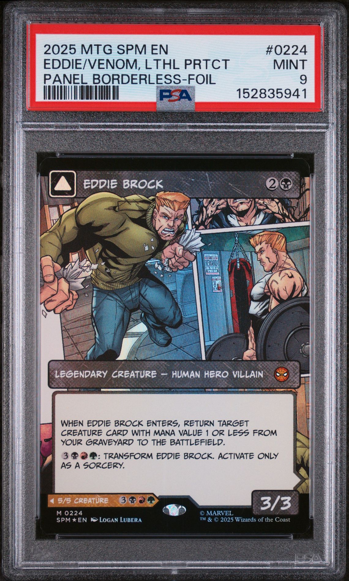 2025 MTG MAGIC THE GATHERING MARVEL'S SPIDER-MAN PANEL BORDERLESS-FOIL #0224 Eddie/Venom, Lthl Prtct front