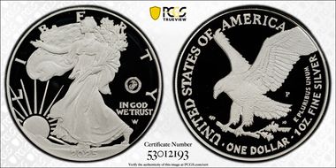 2025-P $1 Silver Eagle w/ US Marine Corps Privy 250th Anniversary First Strike PR69DCAM