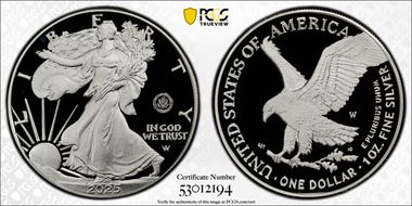 2025-W $1 Silver Eagle w/ U.S. Army Privy 250th Anniversary First Strike PR69DCAM