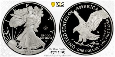 2025-W $1 Silver Eagle w/ Laser Privy First Strike PR69DCAM