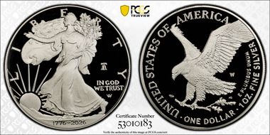 2026-W $1 Silver Eagle w/ Liberty Bell 250 Privy First Strike PR70DCAM