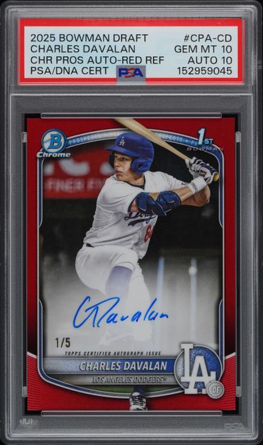 2025 Bowman BOWMAN DRAFT CHROME PROSPECT AUTOGRAPHS CHR PROS AUTO-RED REFCertificationPrimary Signer (1 Signer)CHARLES DAVALAN #CPA-CD Charles Davalan front