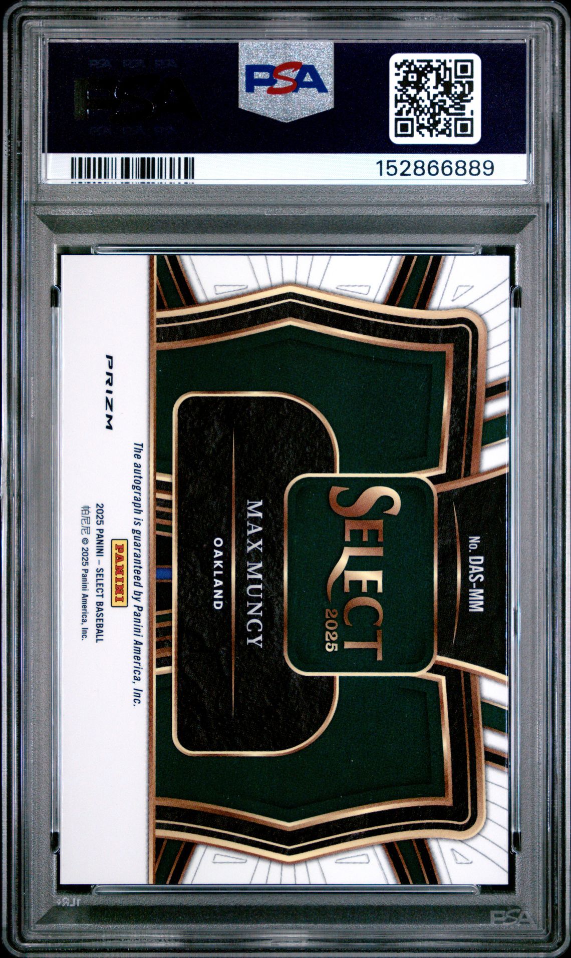 2025 Panini Select Diamond Action Signatures Max Muncy #Das-Mm Gem Mt 10 back