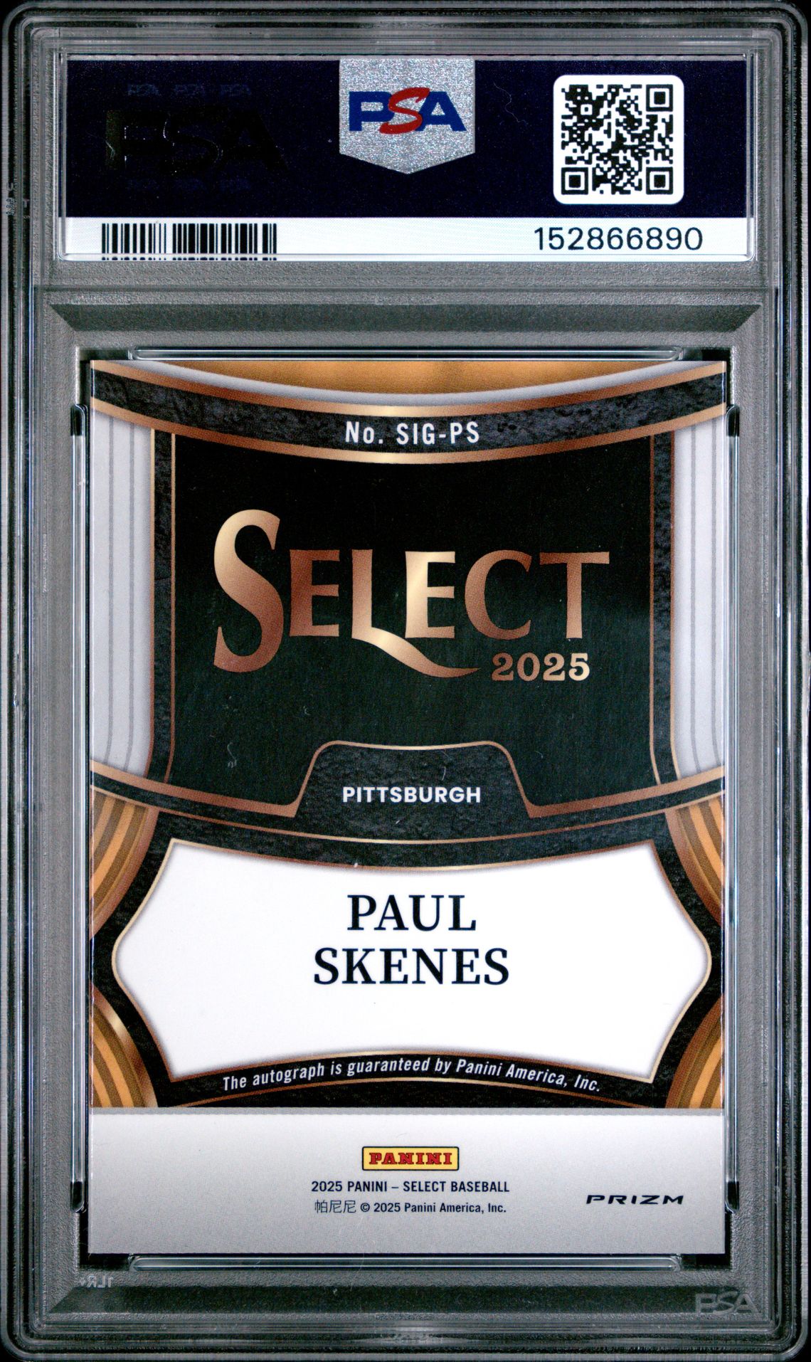 2025 Panini Select Signatures Paul Skenes #Sig-Ps (Signatures) Gem Mt 10 back