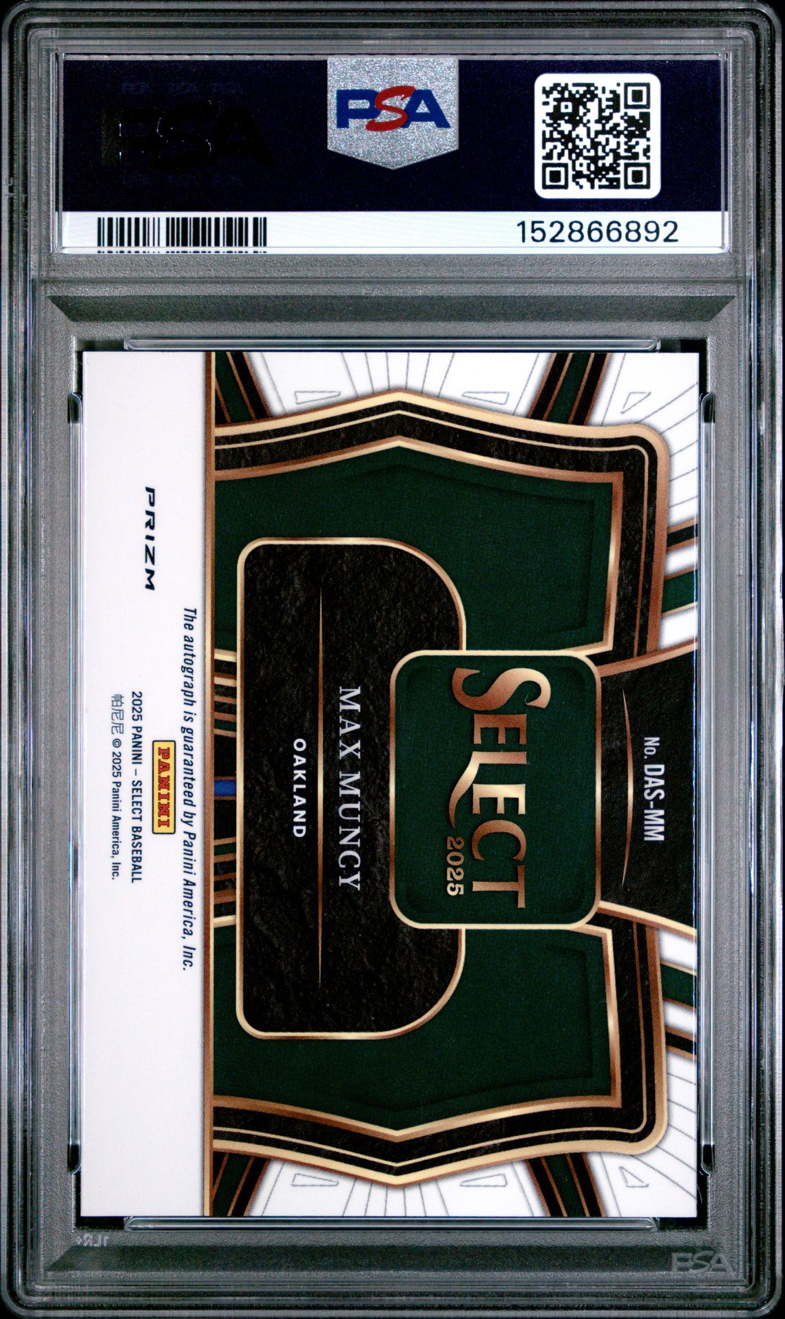 2025 Panini Select Diamond Action Signatures Max Muncy #Das-Mm Gem Mt 10 back