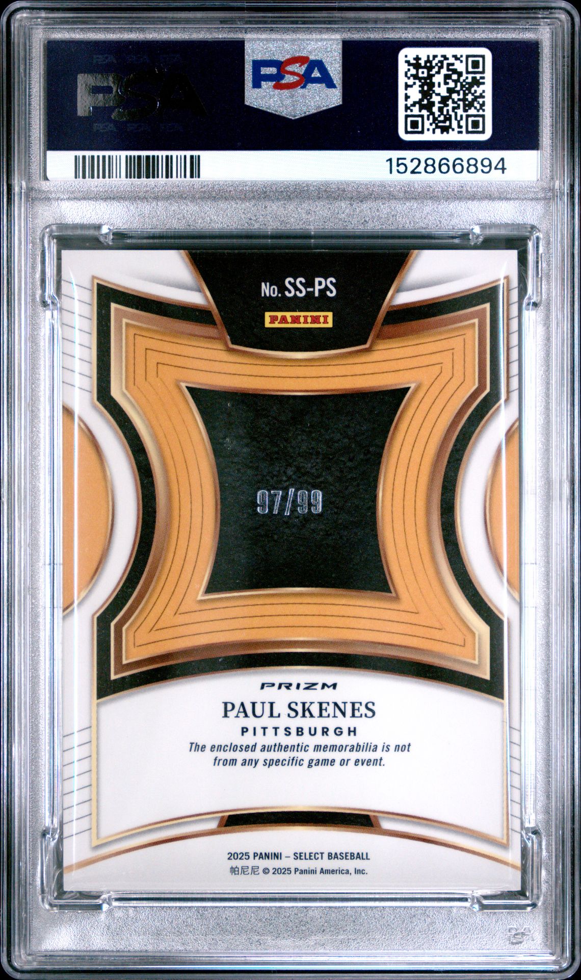 2025 Panini Select Selective Swatches Paul Skenes #Ss-Ps (Selective Swt-Red Prizm) Gem Mt 10 back