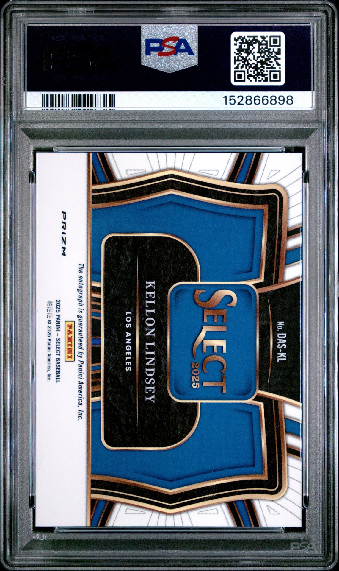 2025 Panini Select Diamond Action Signatures Kellon Lindsey #Das-Kl Gem Mt 10 back