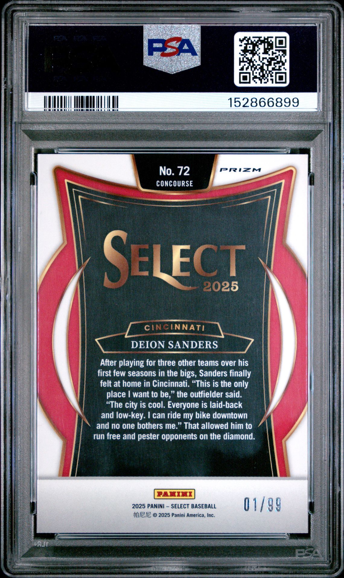 2025 Panini Select Deion Sanders #72 (White Prizm) Mint 9 back
