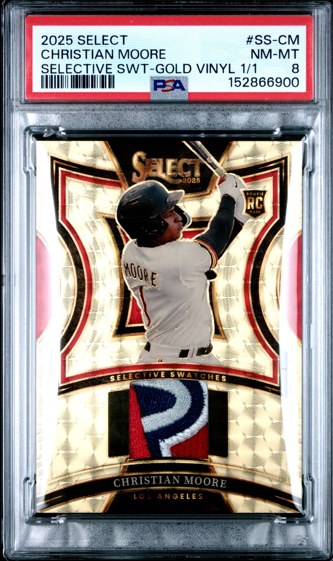 2025 Panini Select Selective Swatches Christian Moore #Ss-Cm (Selective Swt-Gold Vinyl 1/1) Nm-Mt 8 front