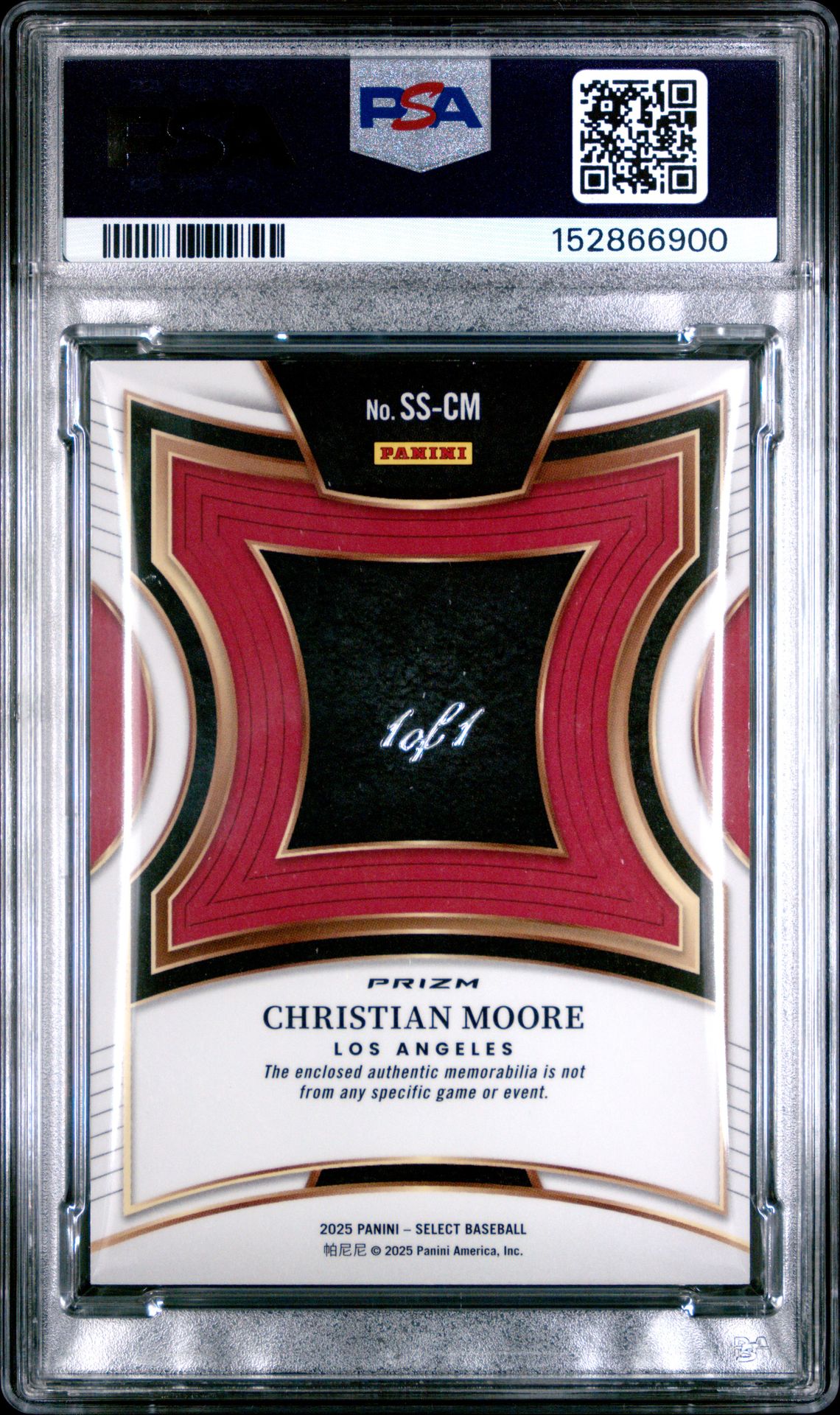 2025 Panini Select Selective Swatches Christian Moore #Ss-Cm (Selective Swt-Gold Vinyl 1/1) Nm-Mt 8 back