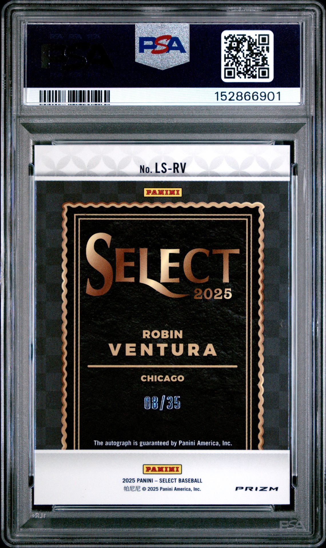 2025 Panini Select Legendary Signatures Robin Ventura #Ls-Rv (Legendary Sig-Purple Prizm) Gem Mt 10 back