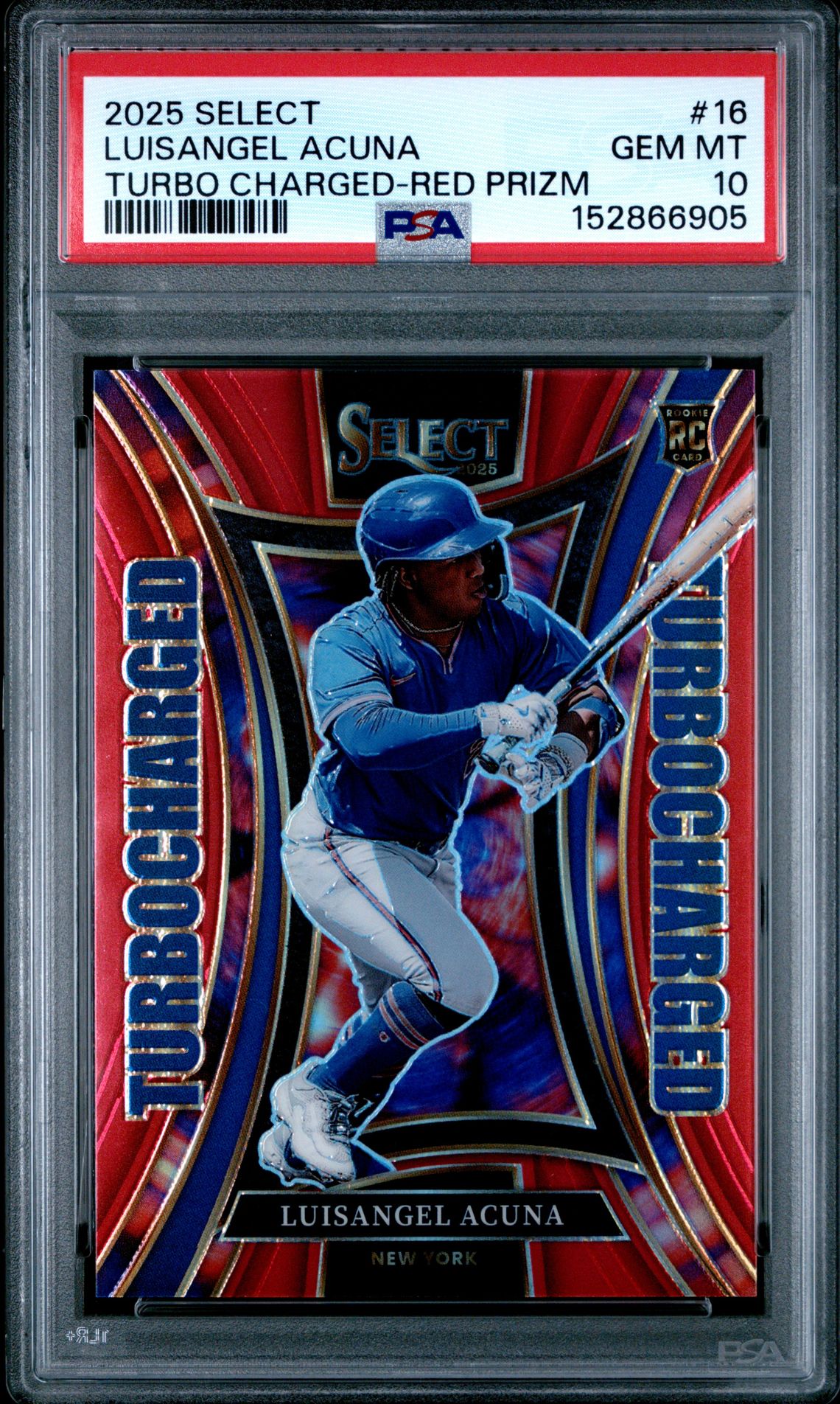 2025 Panini Select Turbo Charged Luisangel Acuna #16 (Turbocharged-Red Prizm) Gem Mt 10 front