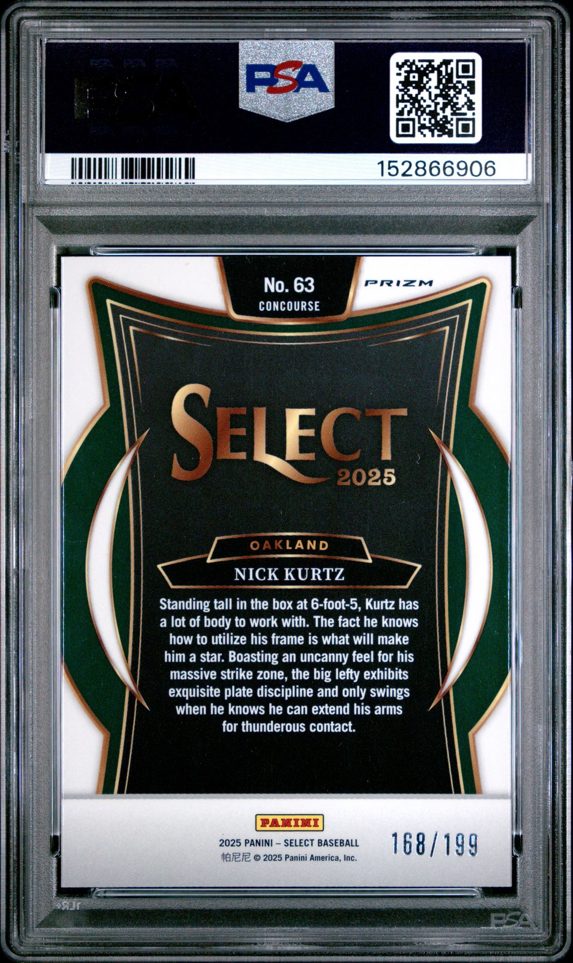2025 Panini Select Nick Kurtz #63 (Light Blue Prizm) Gem Mt 10 back
