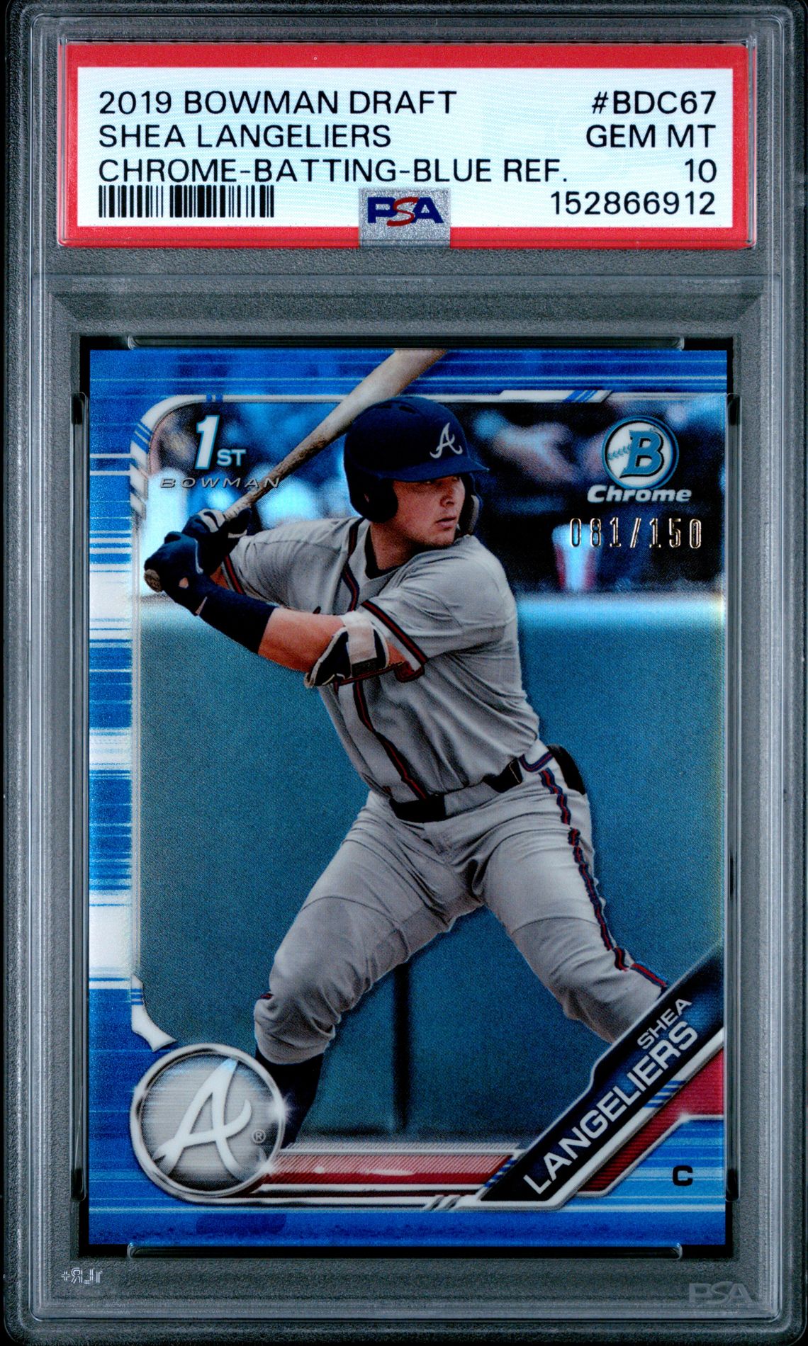 2019 Bowman Draft Shea Langeliers #Bdc67 (Chrome-Batting-Blue Ref.) Gem Mt 10 front