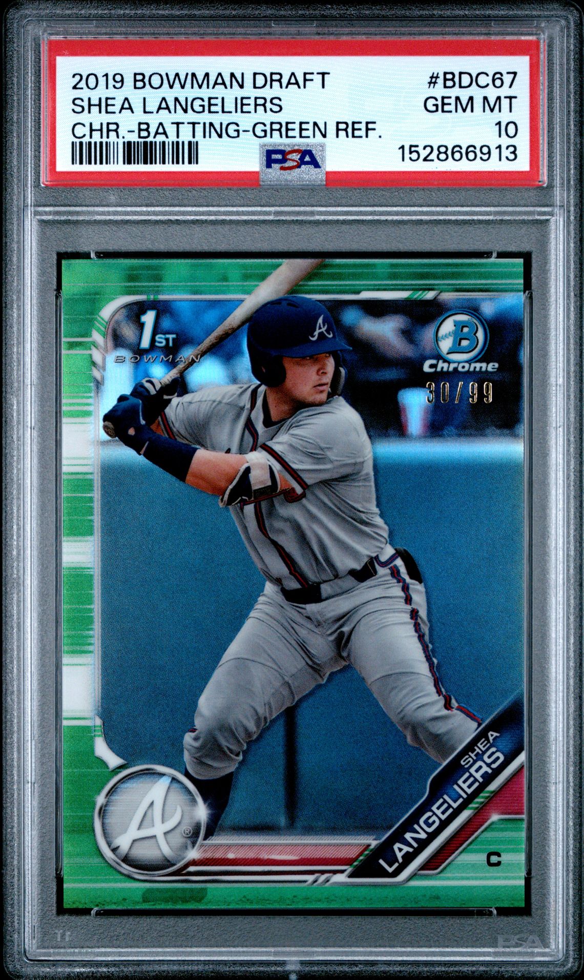 2019 Bowman Draft Shea Langeliers #Bdc67 (Chr.-Batting-Green Ref.) Gem Mt 10 front