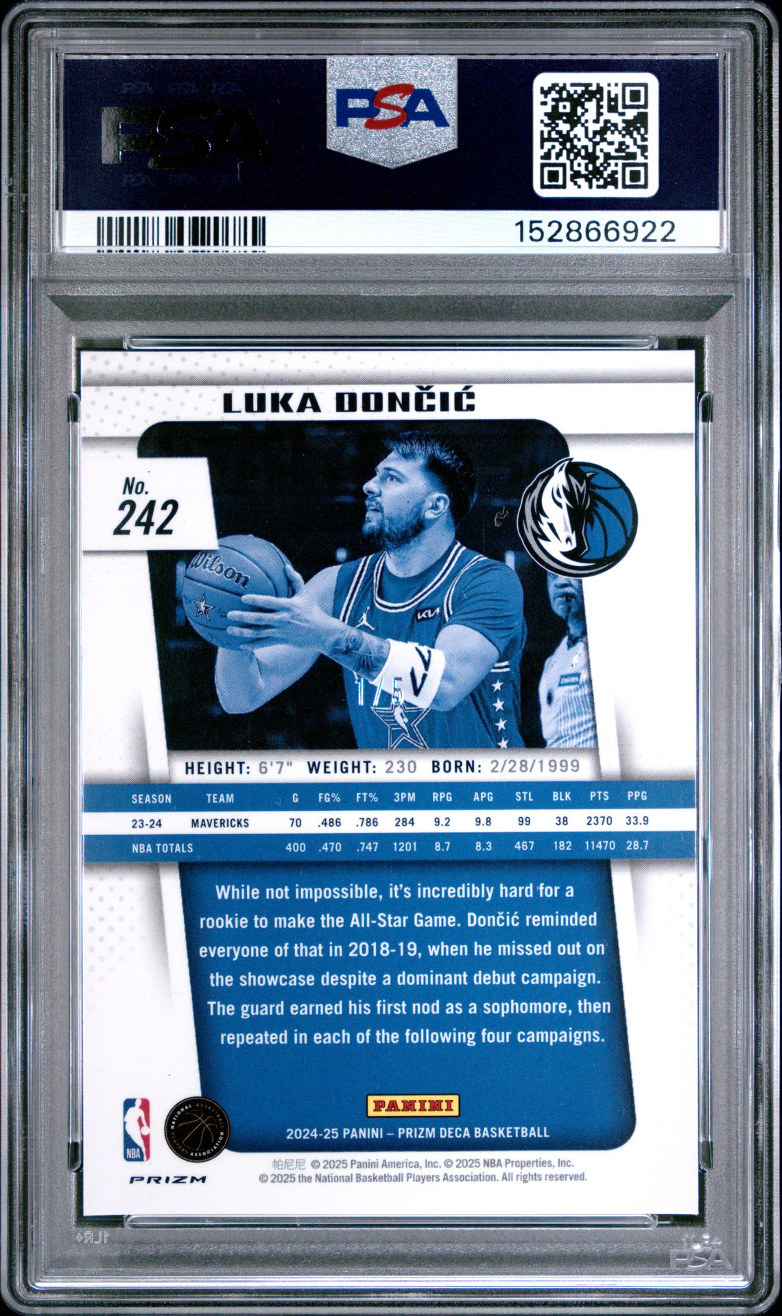 2024 Panini Prizm Deca Luka Doncic #242 (Black Gold Prizm) Mint 9 back