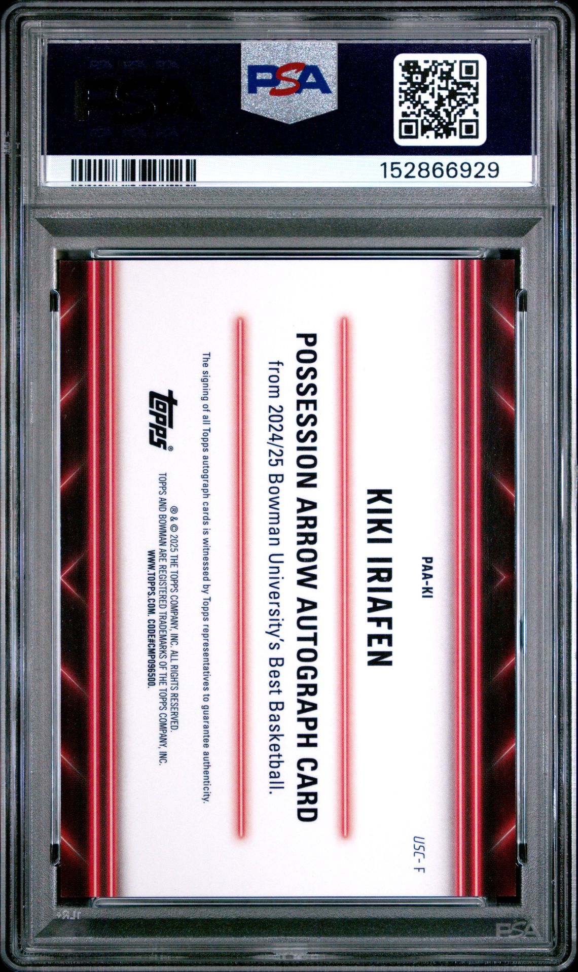 2024 Bowman University Best Possession Arrow Autographs Kiki Iriafen #Paaki (Poss Arrow Au-Orange Geo) Gem Mt 10 back