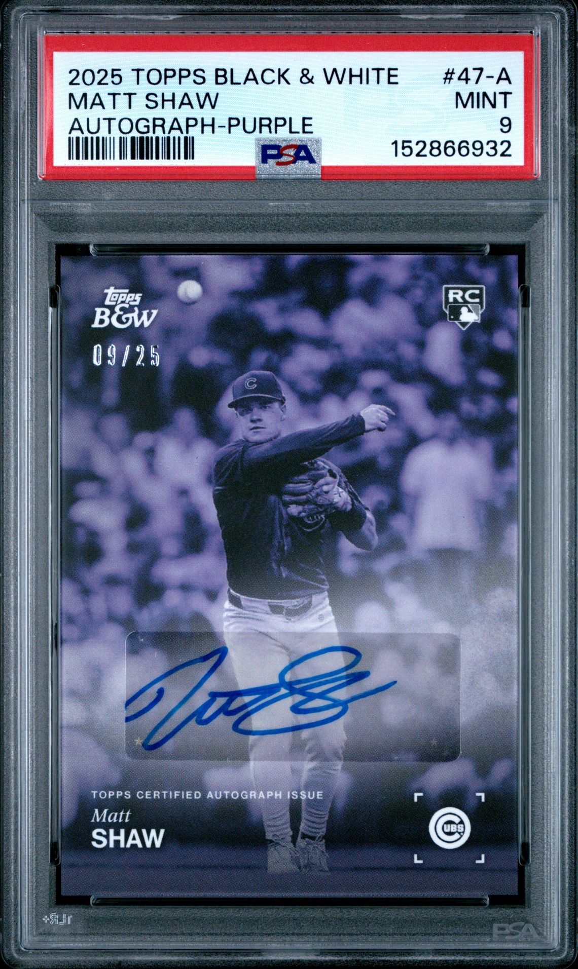 2025 Topps Black And White Matt Shaw #47-A (Autograph-Purple) Mint 9 front