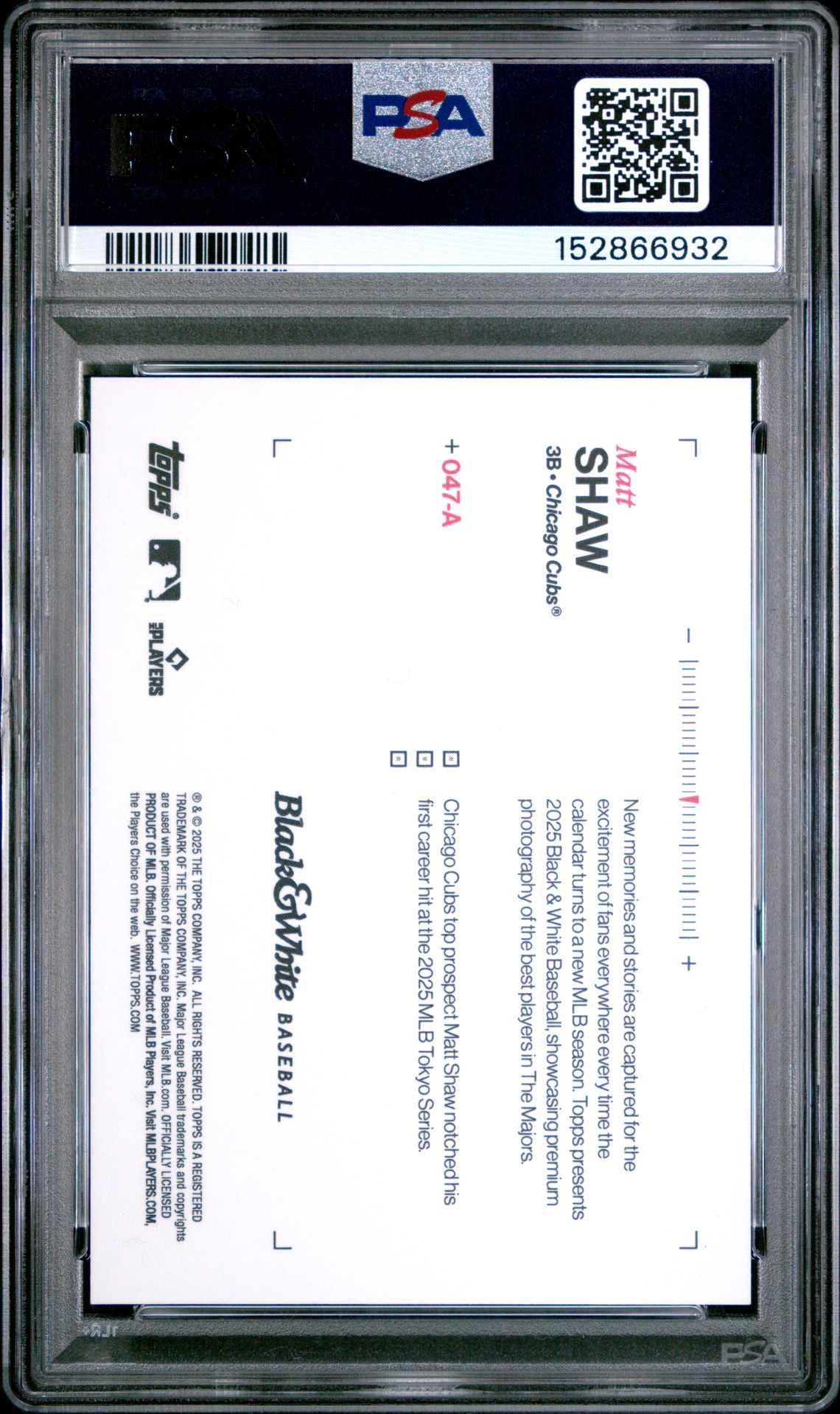 2025 Topps Black And White Matt Shaw #47-A (Autograph-Purple) Mint 9 back