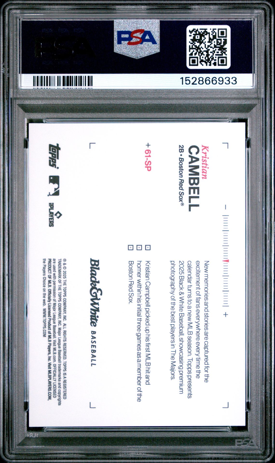 2025 Topps Black And White Kristian Campbell #61-Sp (Sp) Gem Mt 10 back