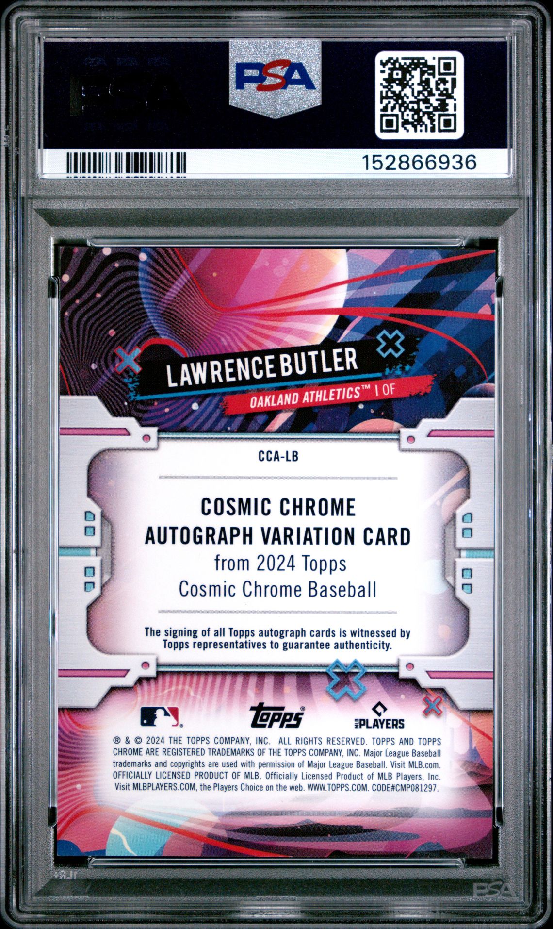 2024 Topps Cosmic Chrome Cosmic Chrome Autographs Lawrence Butler #Lb (Auto-Green Space Dust Ref) Nm-Mt+ 8.5 back