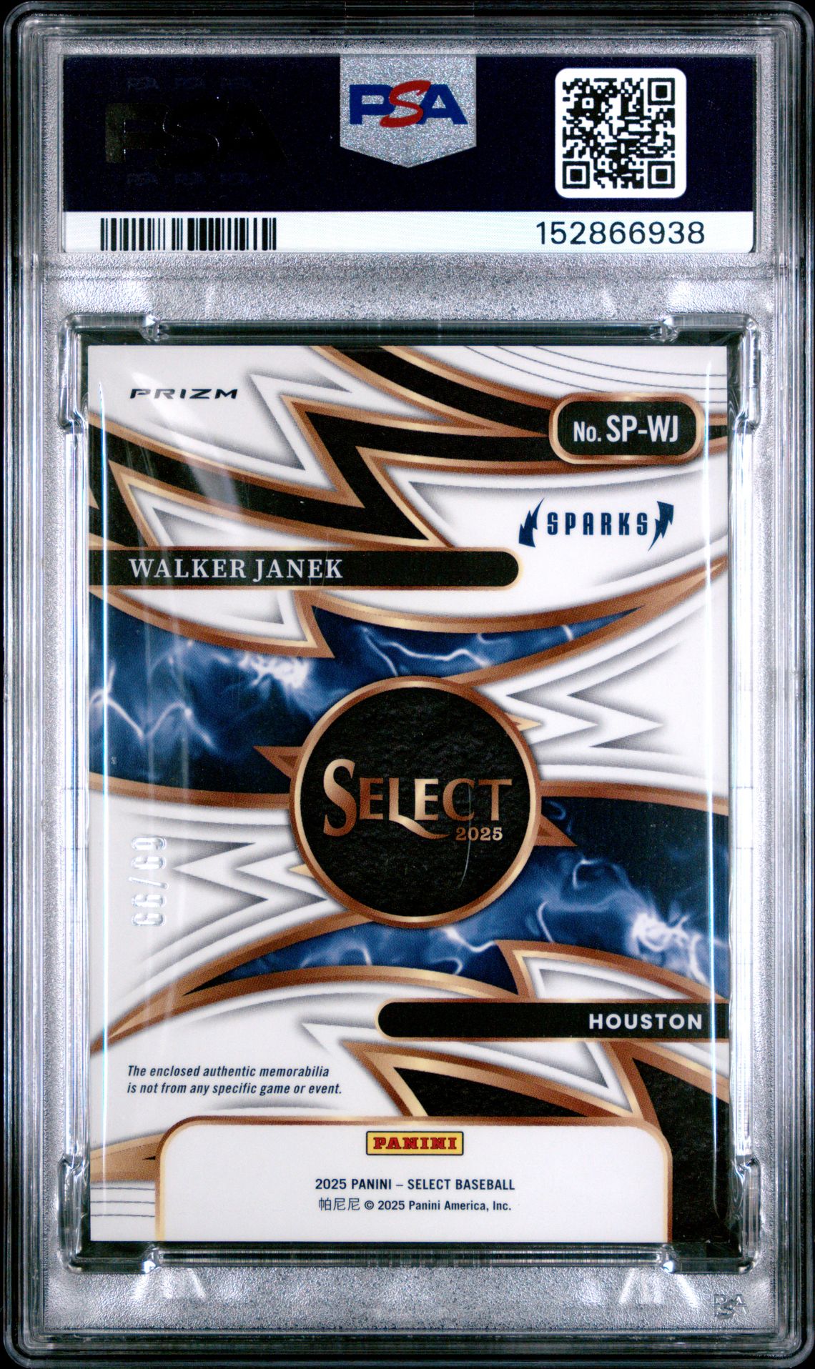 2025 Panini Select Sparks Materials Walker Janek #Sp-Wj (Sparks Material-Red Prizm) Mint 9 back