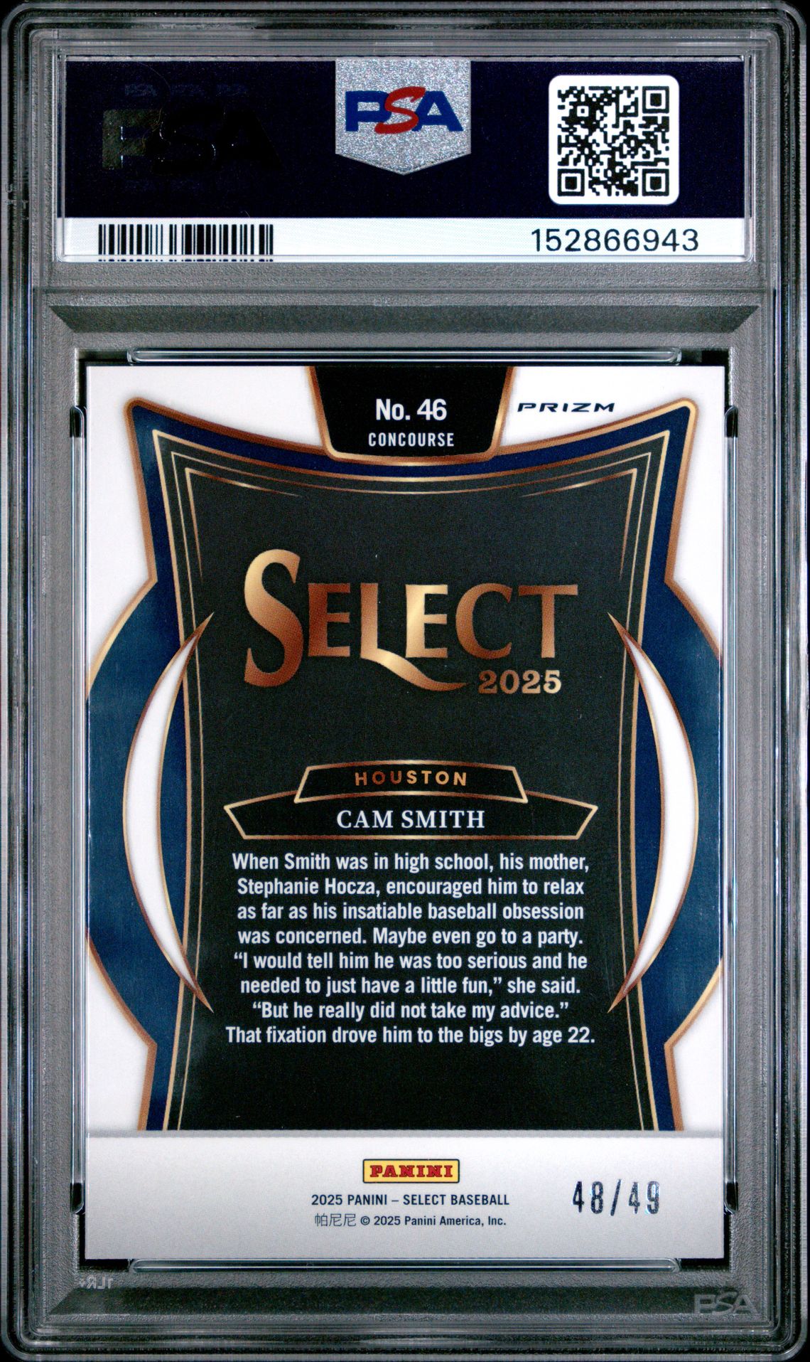 2025 Panini Select Cam Smith #46 (Neon Green Prizm) Gem Mt 10 back