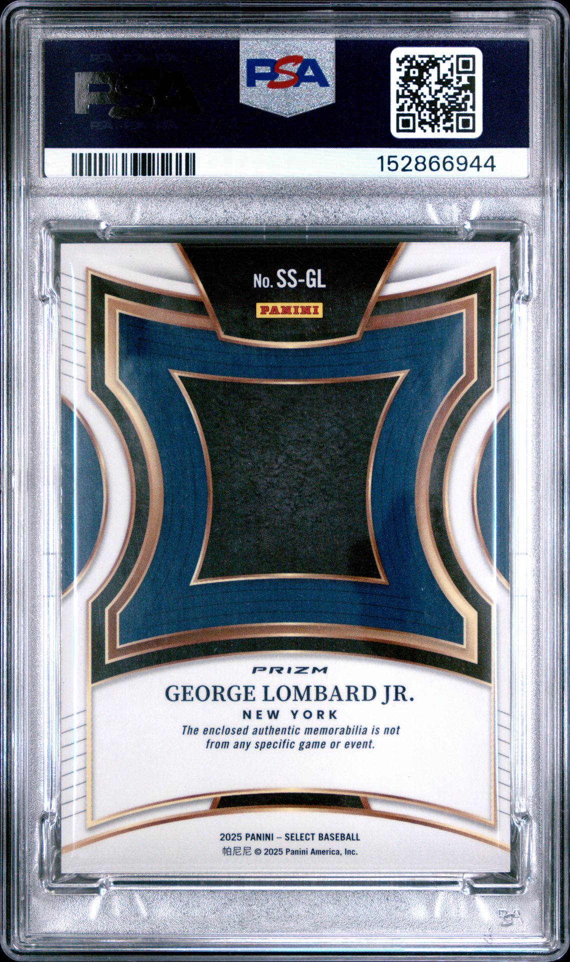 2025 Panini Select Selective Swatches George Lombard Jr. #Ss-Gl Gem Mt 10 back