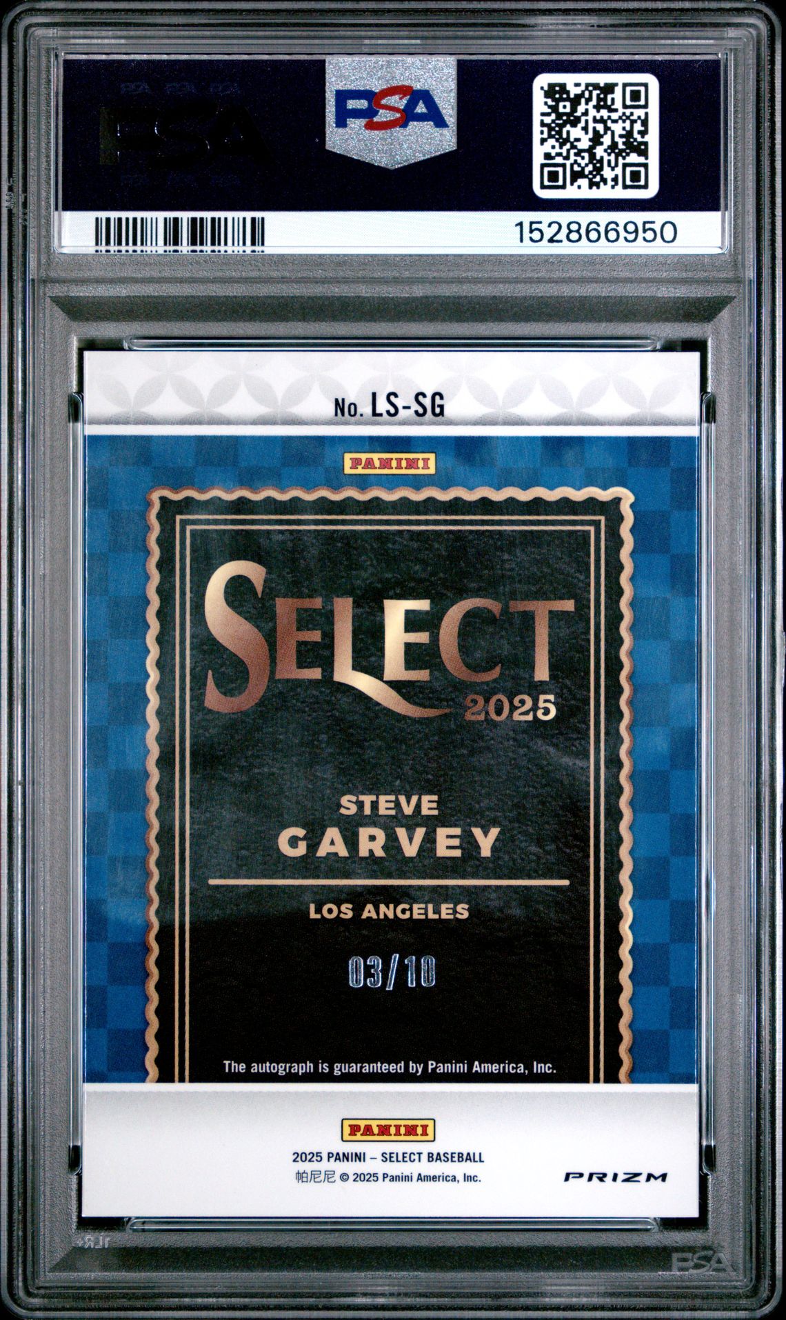 2025 Panini Select Legendary Signatures Steve Garvey #Ls-Sg (Legendary Sig-Gold Prizm) Gem Mt 10 back