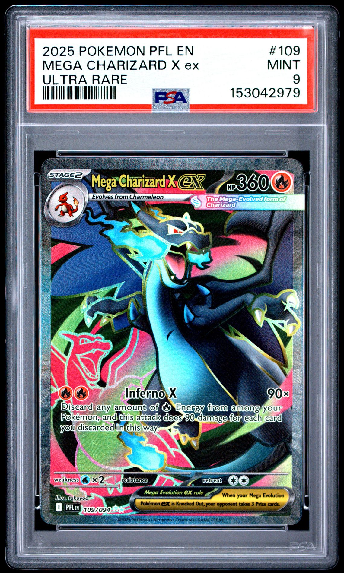 2025 Pokemon Pfl En-Phantasmal Flames Mega Charizard X Ex #109 (Ultra Rare) Mint 9 front