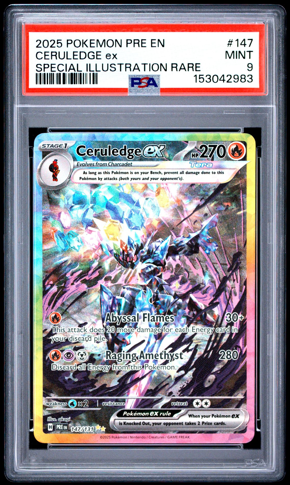 2025 Pokemon Pre En-Prismatic Evolutions Ceruledge Ex #147 (Special Illustration Rare) Mint 9 front