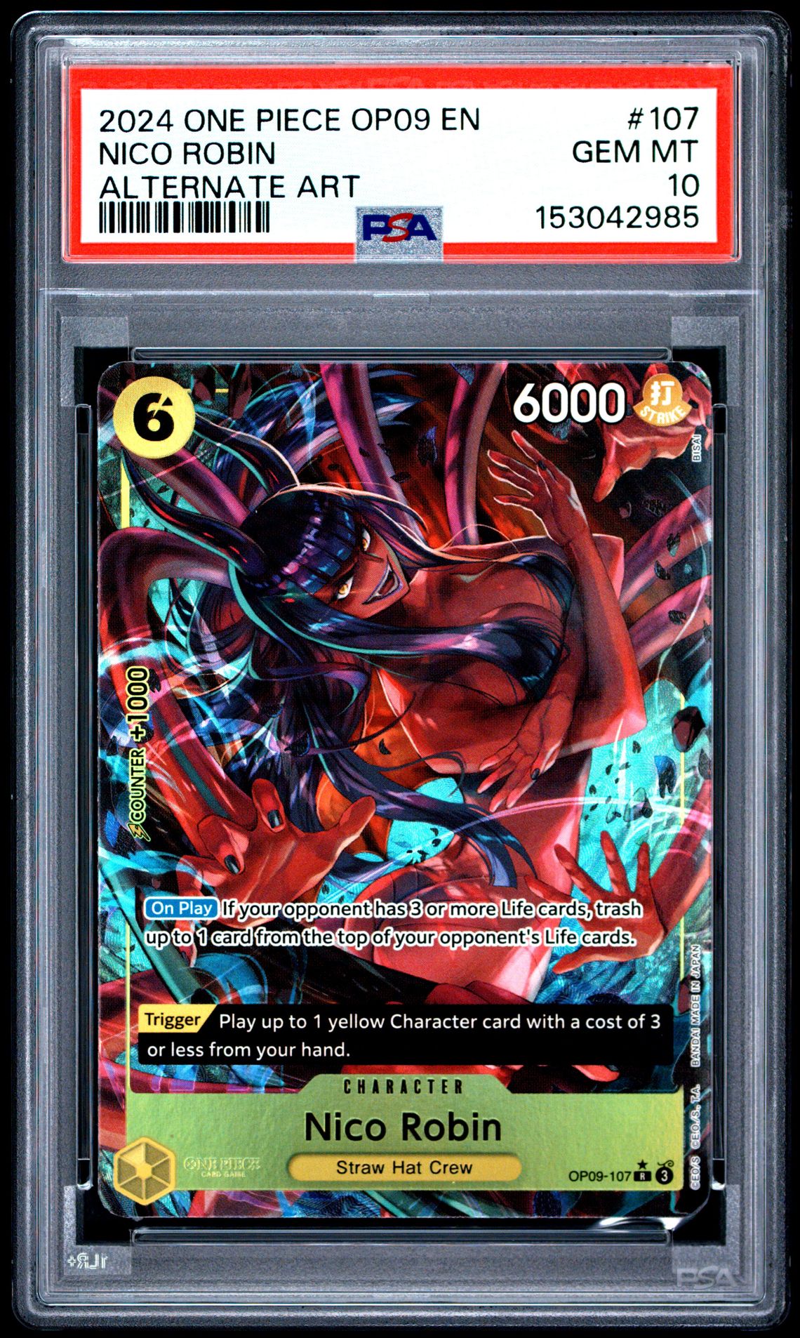2024 One Piece Op09-Emperors In The New World Nico Robin #107 (Alternate Art) Gem Mt 10 front