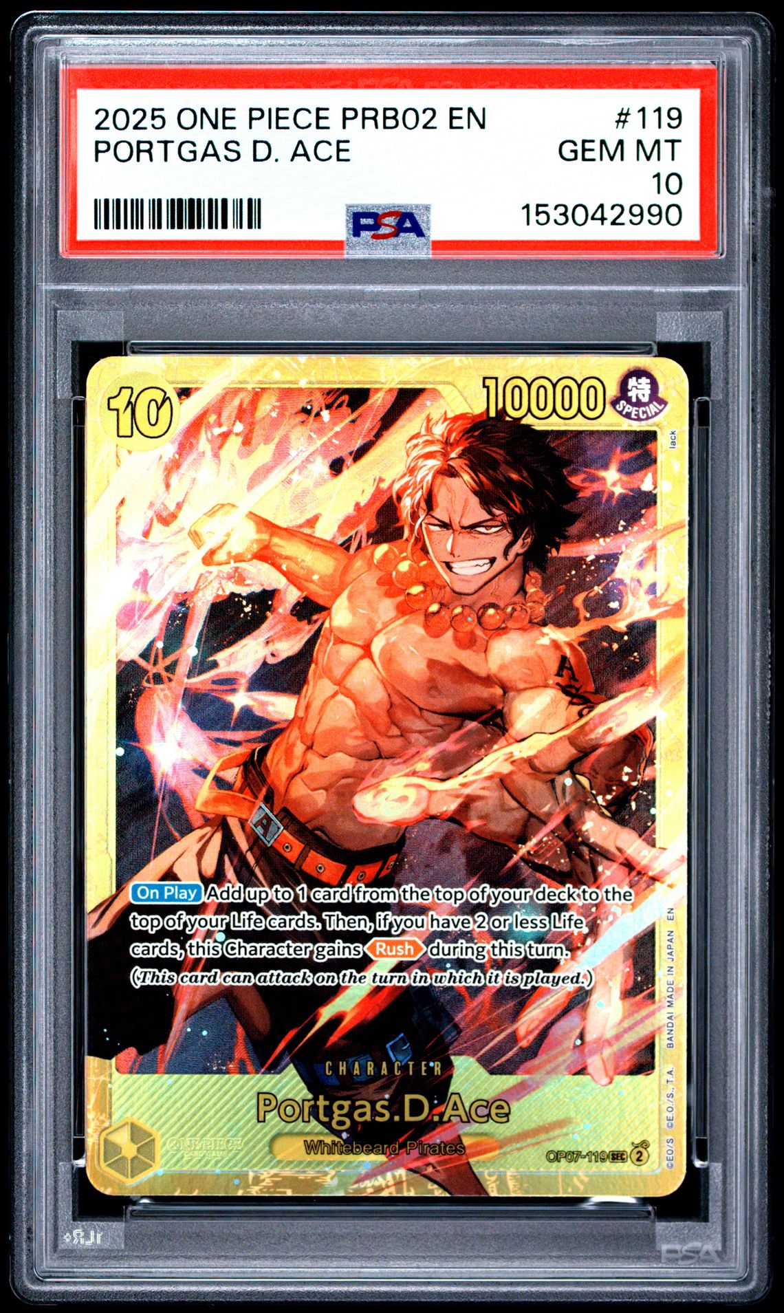 2025 One Piece Prb02-Premium Booster -One Piece Card The Best- Vol.2 Portgas D. Ace #119 Gem Mt 10 front
