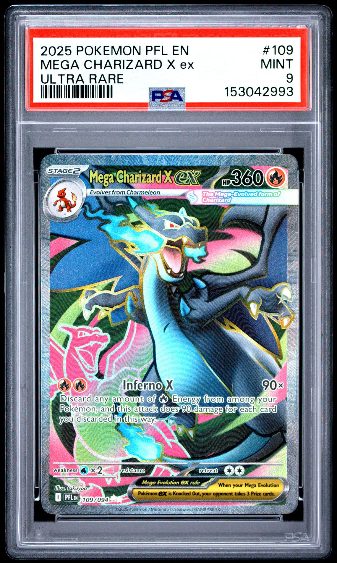 2025 Pokemon Pfl En-Phantasmal Flames Mega Charizard X Ex #109 (Ultra Rare) Mint 9 front