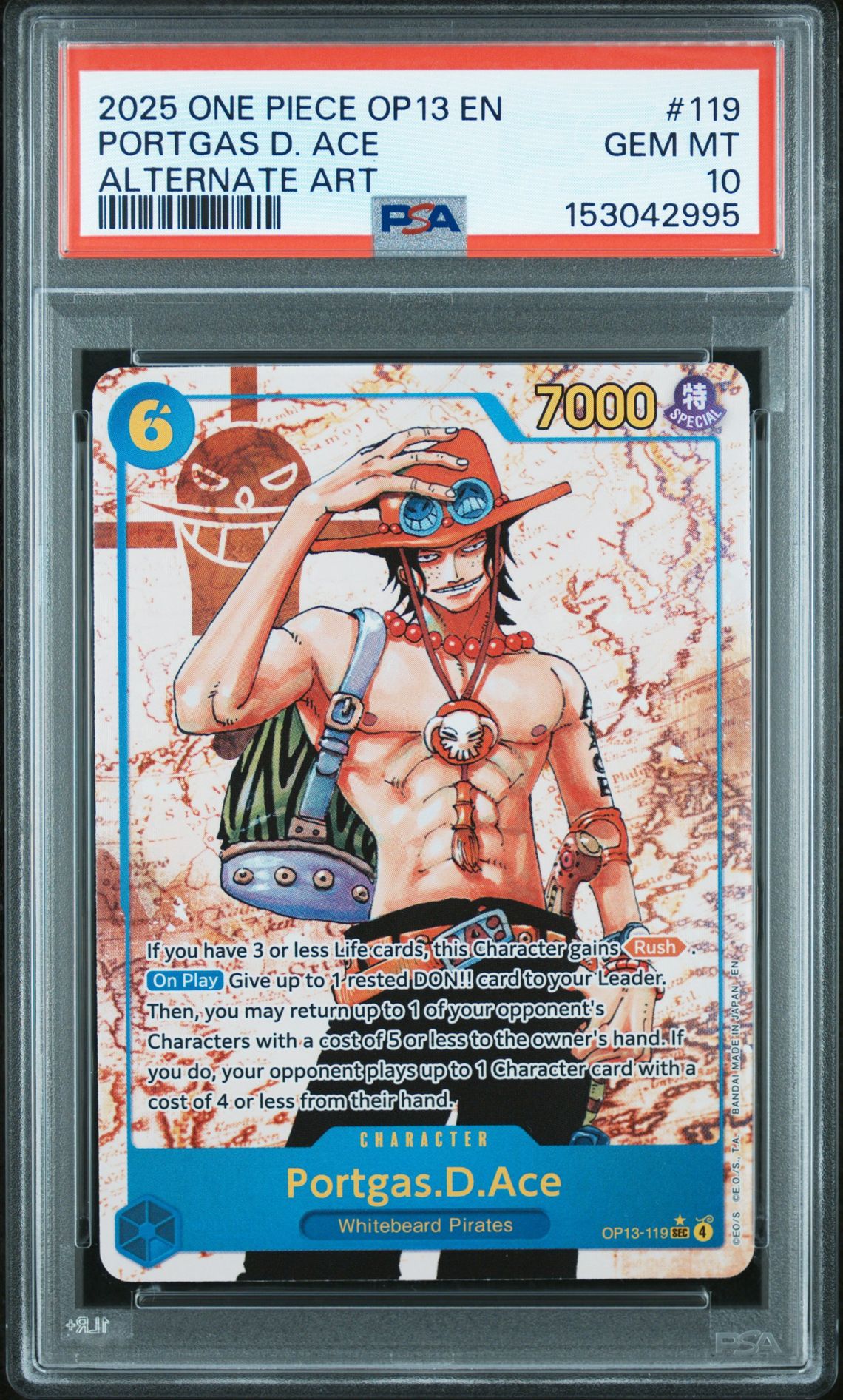 2025 One Piece Op13-Carrying On His Will Portgas D. Ace #119 (Alternate Art) Gem Mt 10 front