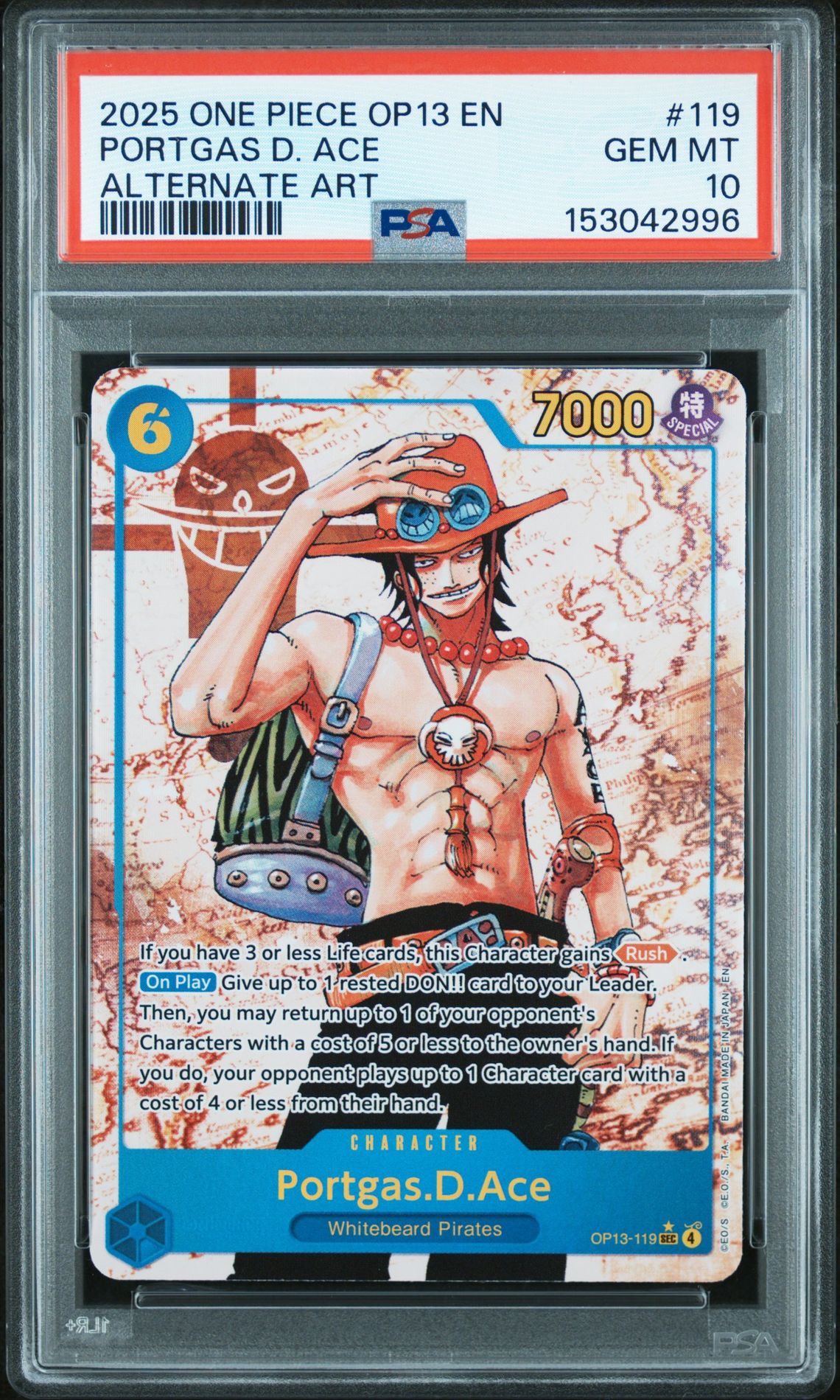 2025 One Piece Op13-Carrying On His Will Portgas D. Ace #119 (Alternate Art) Gem Mt 10 front