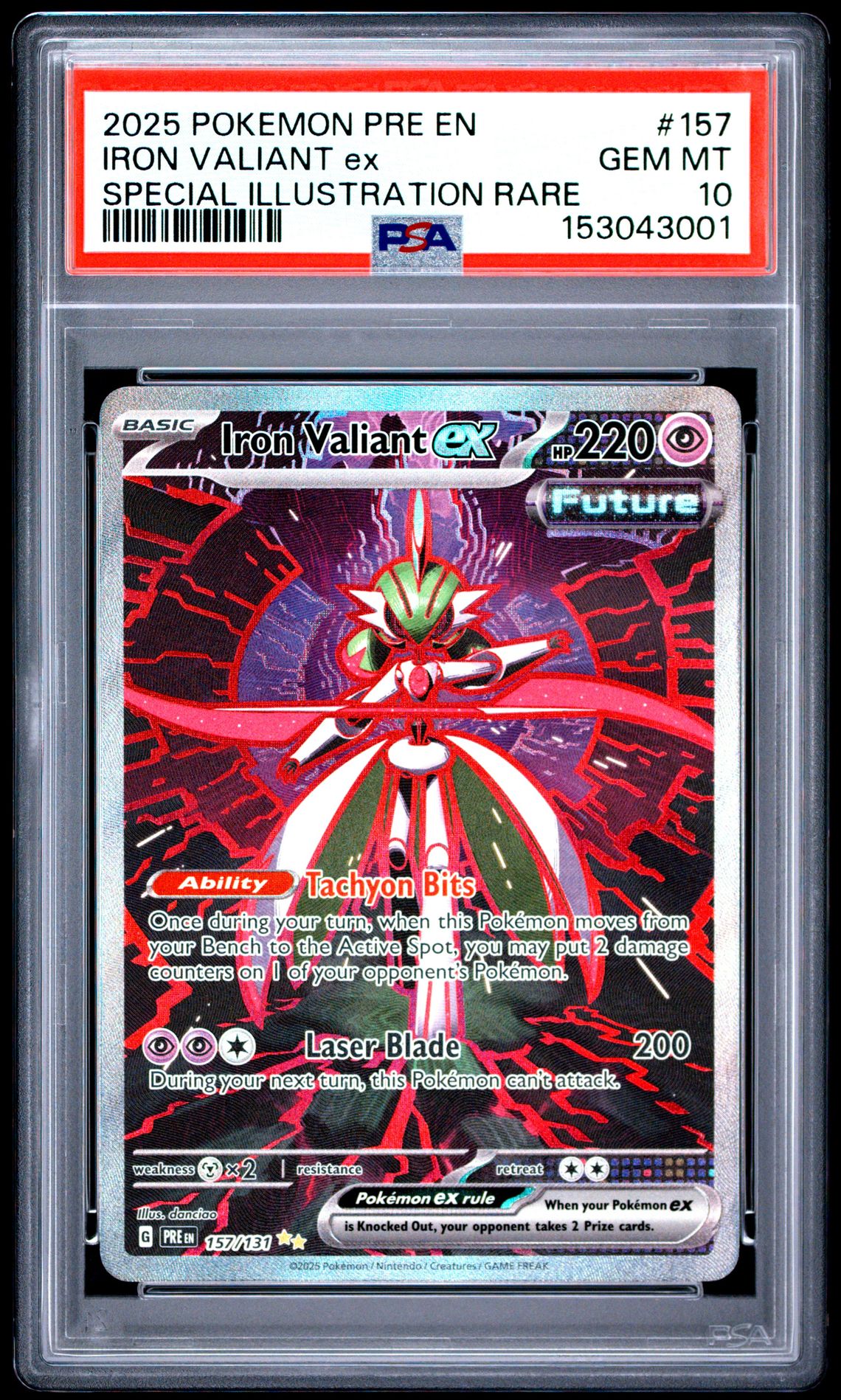 2025 Pokemon Pre En-Prismatic Evolutions Iron Valiant Ex #157 (Special Illustration Rare) Gem Mt 10 front
