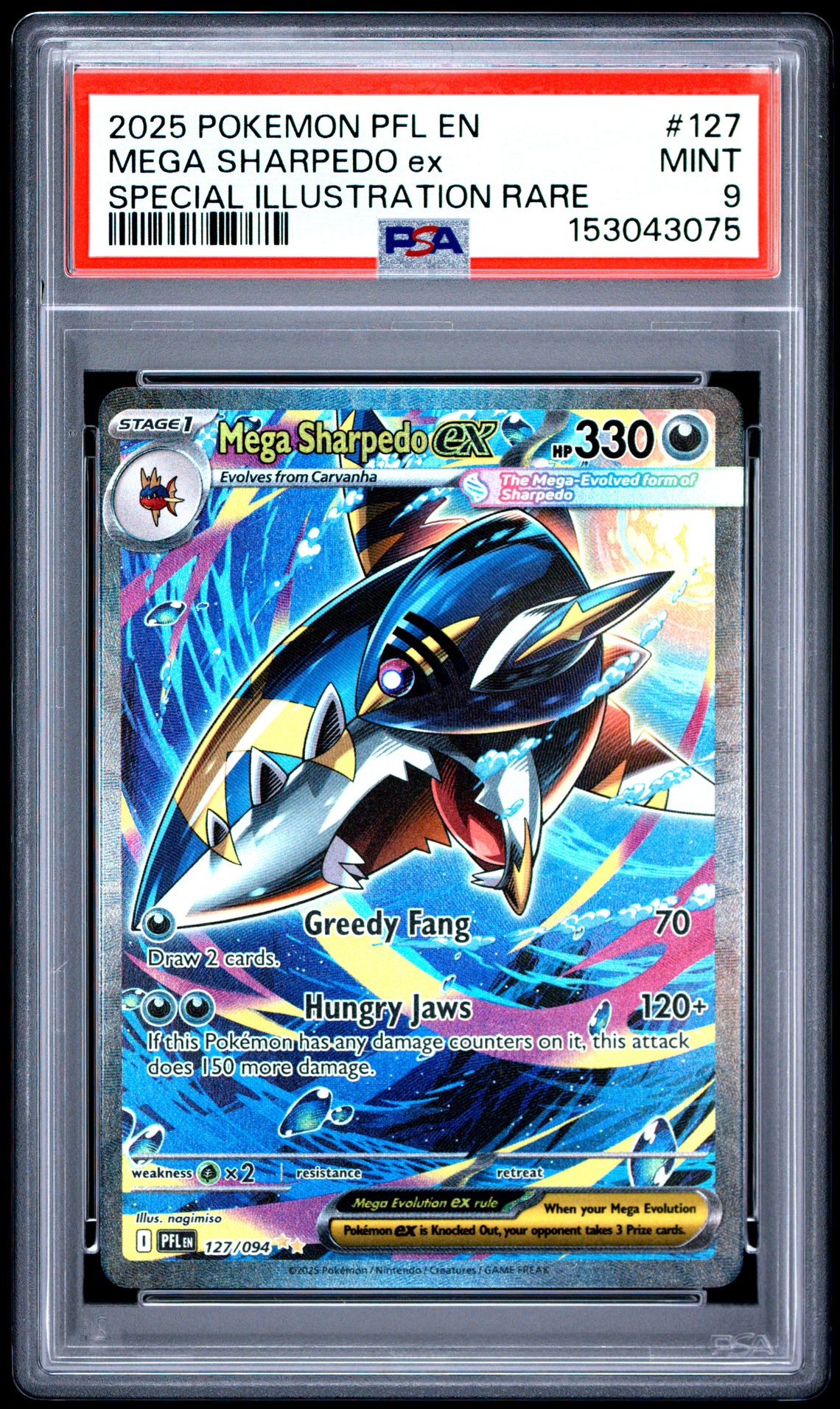 2025 Pokemon Pfl En-Phantasmal Flames Mega Sharpedo Ex #127 (Special Illustration Rare) Mint 9 front