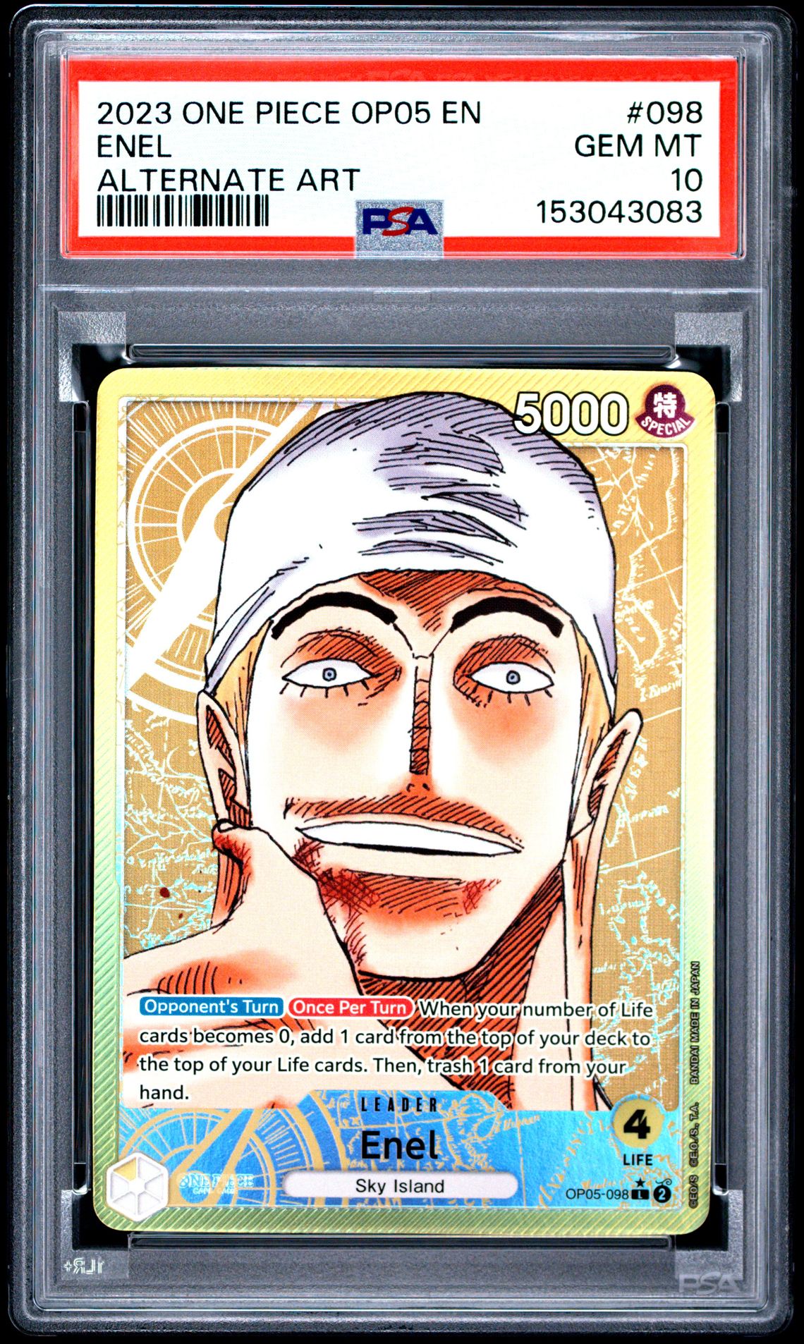 2023 One Piece Op05-Awakening Of The New Era Enel #098 (Alternate Art) Gem Mt 10 front